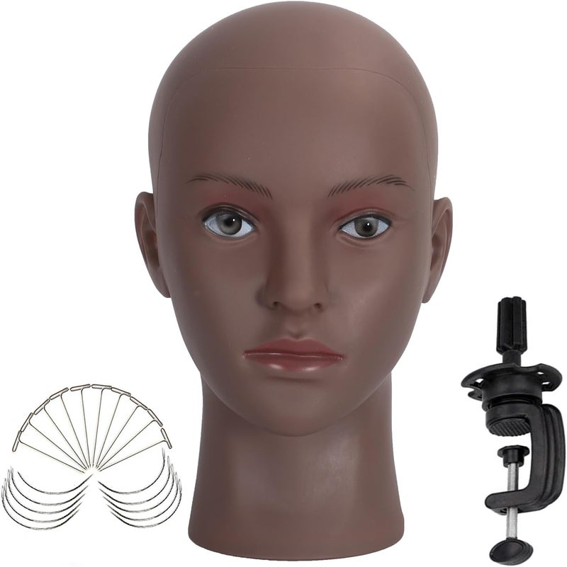 simnient Bald Mannequin Head for Wigs Making, Styling, Makeup Training, Professional Cosmetology Display, Hat Helmet Glasses Display Head Model with Free Clamp Stand - Image 1